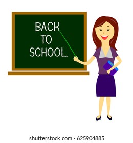 Teacher welcomes students back to school on white background, isolated.