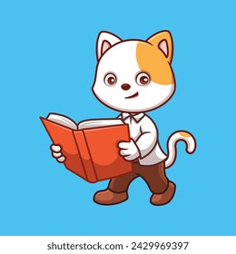 Teacher White Cat Cute cartoon Illustration