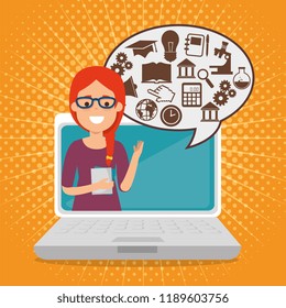teacher woman with laptop online education