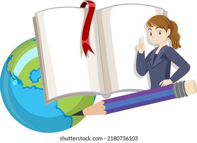 Teacher woman and opened book illustration