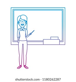 teacher woman with pointer and chalkboard