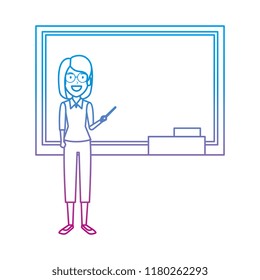 teacher woman with pointer and chalkboard
