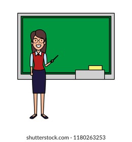teacher woman with pointer and chalkboard