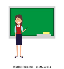 teacher woman with pointer and chalkboard