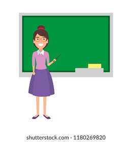 teacher woman with pointer and chalkboard