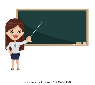 Teacher woman pointing on blackboard to teaching in the classroom.