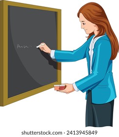 Teacher writing on black board vector illustration