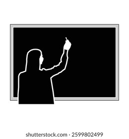Teacher Writing on a Blackboard in black silhouette 