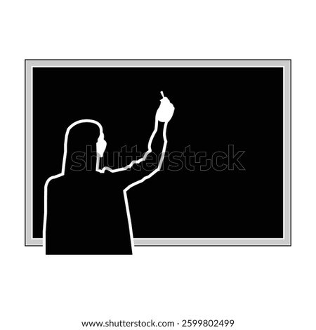 Teacher Writing on a Blackboard in black silhouette 