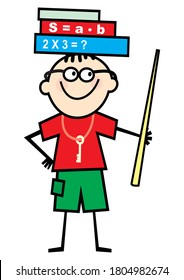 Teacher, young man with books holding a pointer, vector illustration	