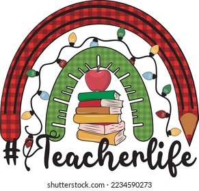 Teacherlife With Rainbow Christmas T-shirt