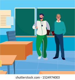 teachers classic and sports in the classroom vector illustration design