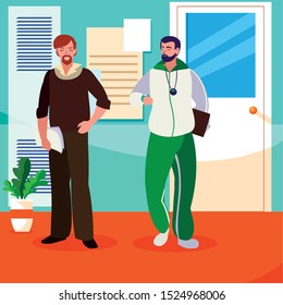 teachers classic and sports in school corridor vector illustration design