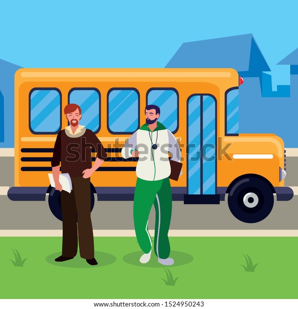 teachers classic and sports in stop bus vector
illustration design