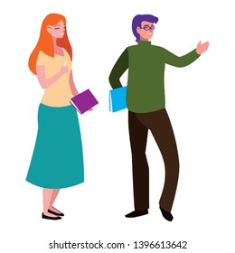 teachers couple avatars characters vector illustration design