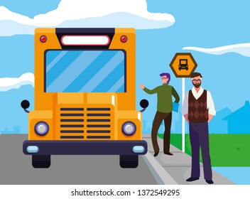 teachers couple in bus stop
