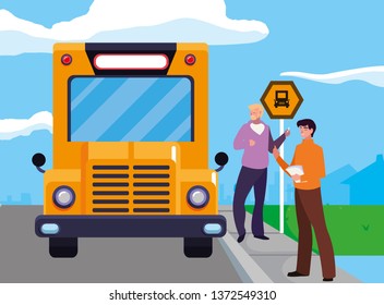 teachers couple in bus stop