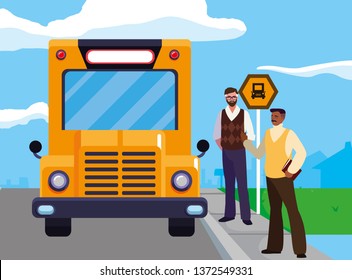 teachers couple in bus stop