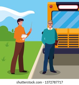 teachers couple in bus stop