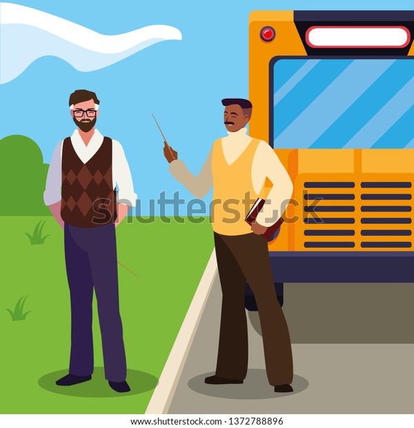 teachers couple in bus
stop