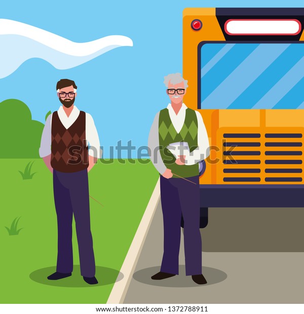 teachers couple in bus\
stop