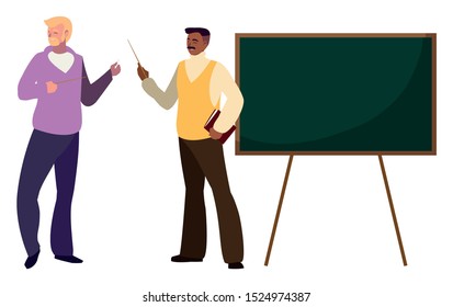 teachers couple with chalkboard characters vector illustration design