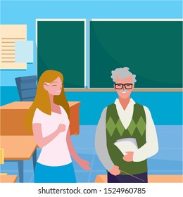 teachers couple in the classroom characters vector illustration design
