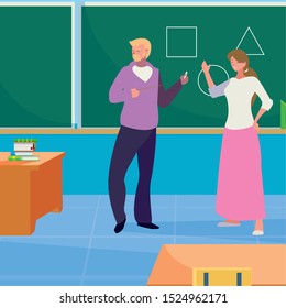 teachers couple in the classroom characters vector illustration design