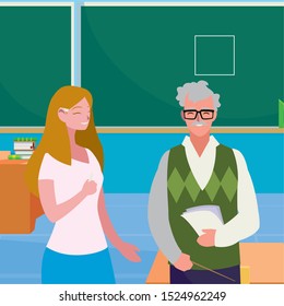 teachers couple in the classroom characters vector illustration design