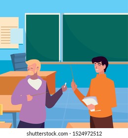 teachers couple in the classroom characters vector illustration design