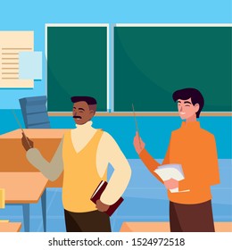 teachers couple in the classroom characters vector illustration design