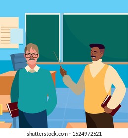 teachers couple in the classroom characters vector illustration design