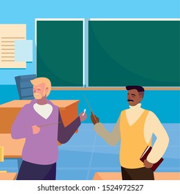 teachers couple in the classroom characters vector illustration design