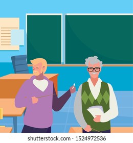 teachers couple in the classroom characters vector illustration design