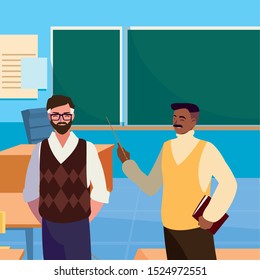 teachers couple in the classroom characters vector illustration design