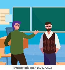 teachers couple in the classroom characters vector illustration design