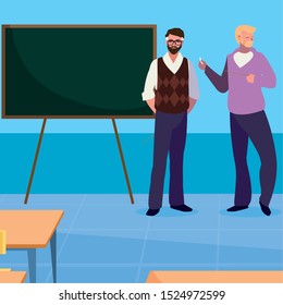 teachers couple in the classroom characters vector illustration design