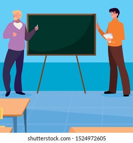 teachers couple in the classroom characters vector illustration design
