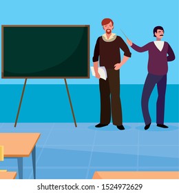 teachers couple in the classroom characters vector illustration design