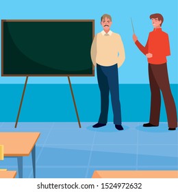 teachers couple in the classroom characters vector illustration design