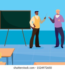 teachers couple in the classroom characters vector illustration design