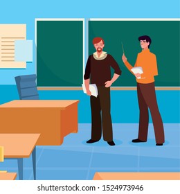 teachers couple in the classroom characters vector illustration design