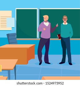 teachers couple in the classroom characters vector illustration design