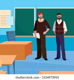 teachers couple in the classroom characters vector illustration design