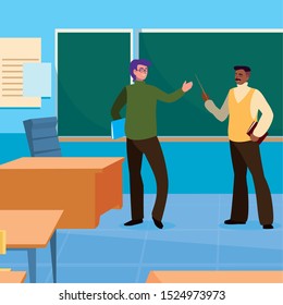 teachers couple in the classroom characters vector illustration design