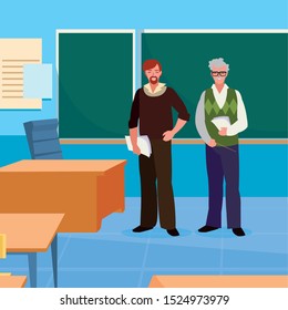 teachers couple in the classroom characters vector illustration design