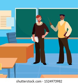 teachers couple in the classroom characters vector illustration design