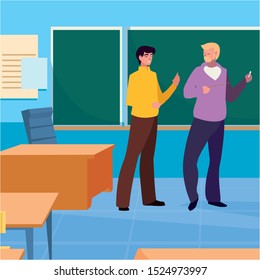 teachers couple in the classroom characters vector illustration design