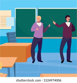 teachers couple in the classroom characters vector illustration design