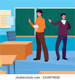 teachers couple in the classroom characters vector illustration design